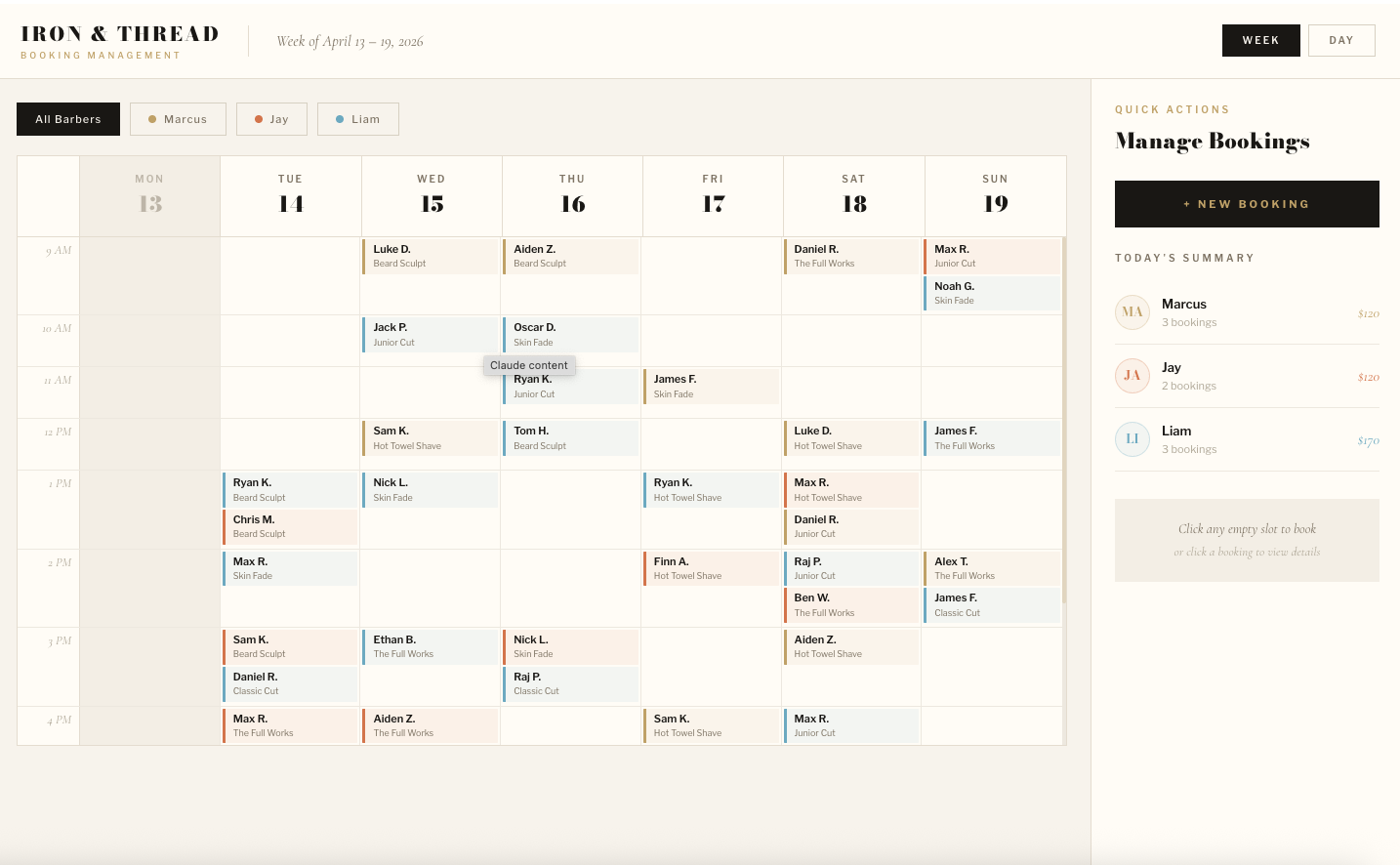 Iron & Thread — Barbershop Website & CRM Dashboard — Screenshot 3