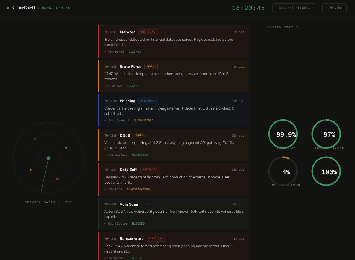SentinelShield — Enterprise Cybersecurity Platform — Screenshot 2