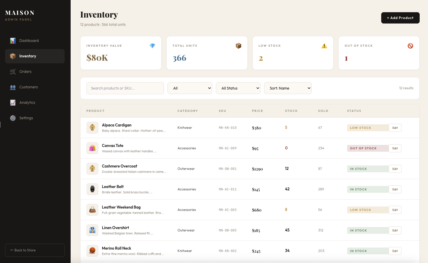 Maison — Luxury E-Commerce Platform & Admin Dashboard — Screenshot 3